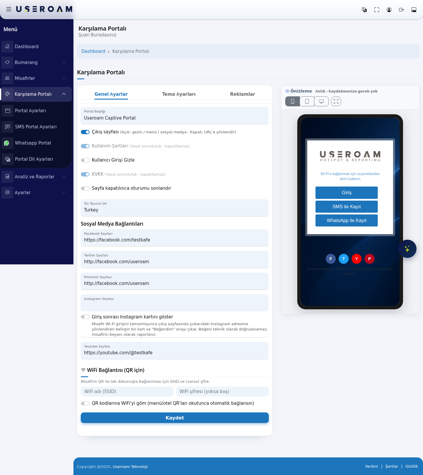 Portal Ayarları ekranı