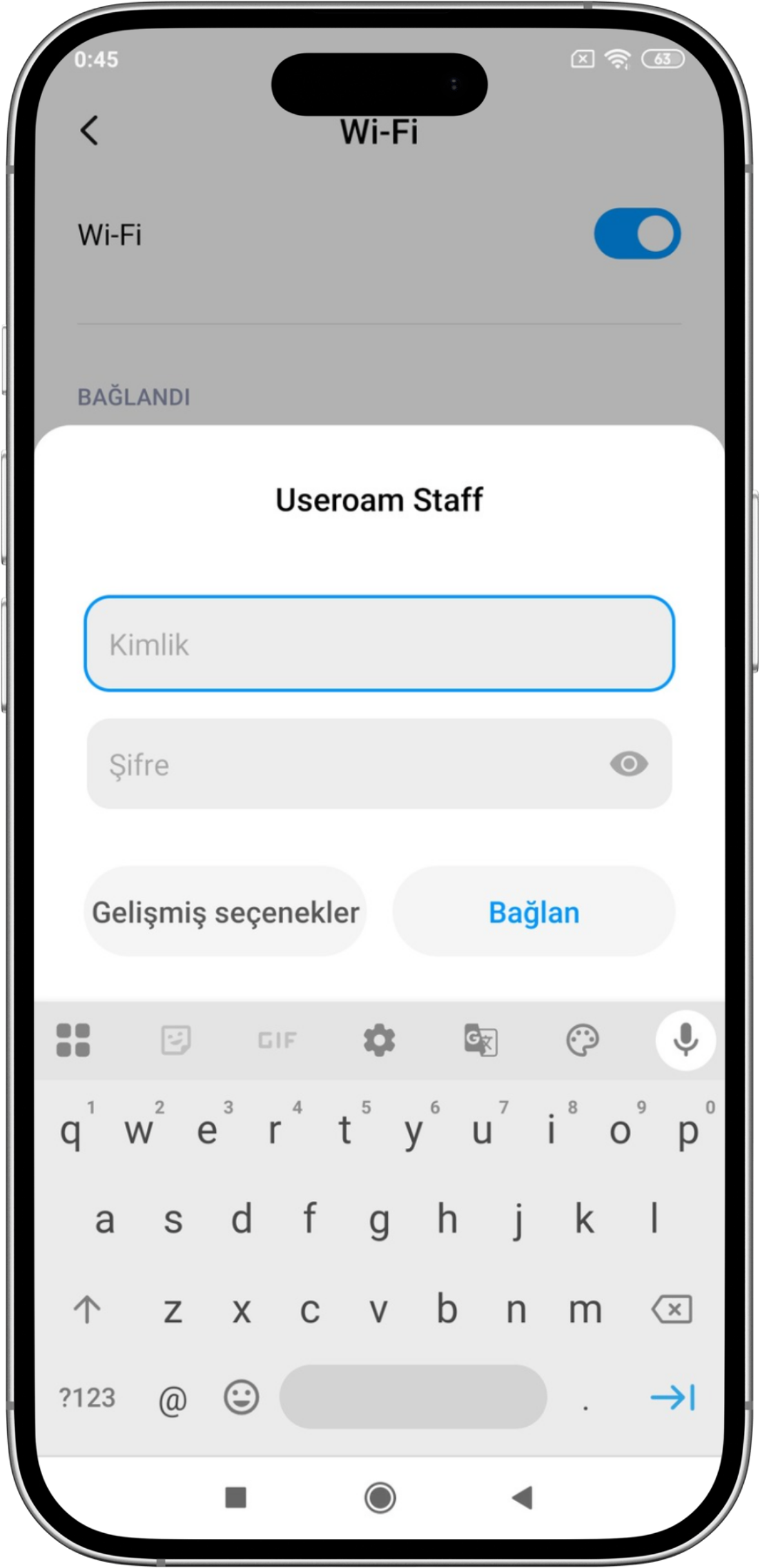 Wi-Fi dialog with the Advanced options button