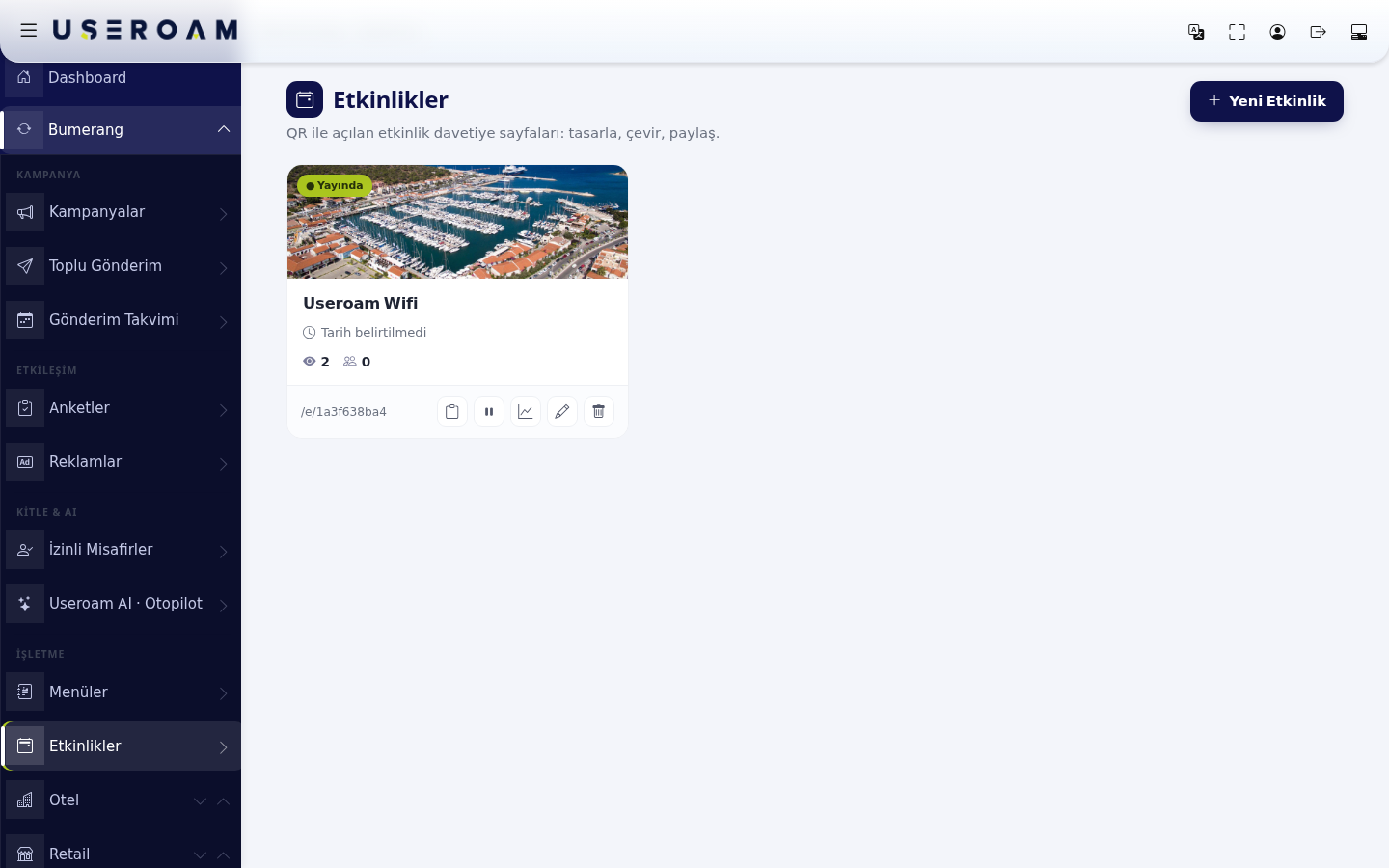 Etkinlikler ekranı