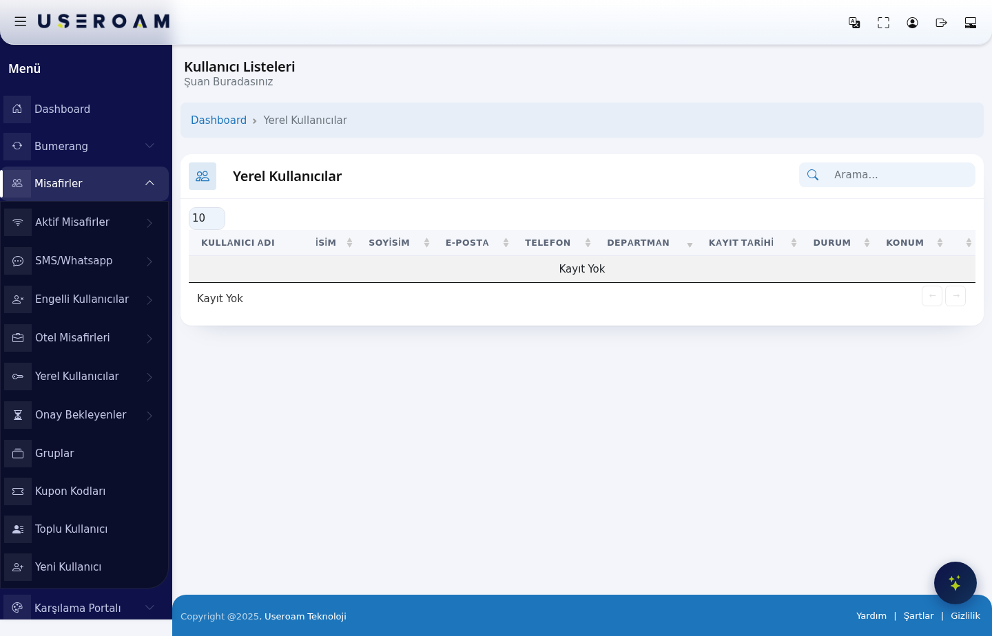 Local Users screen