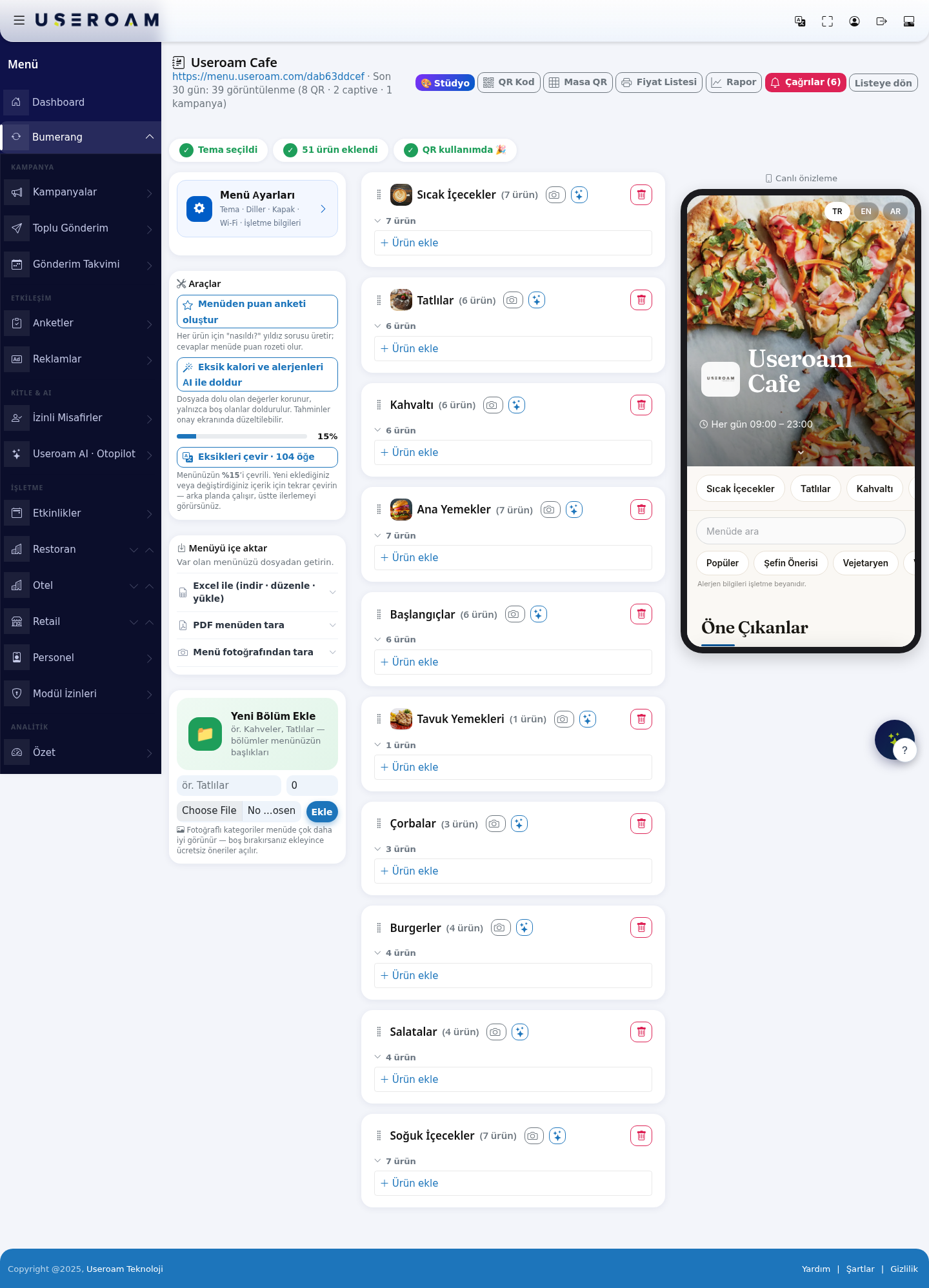 Menu Editor screen