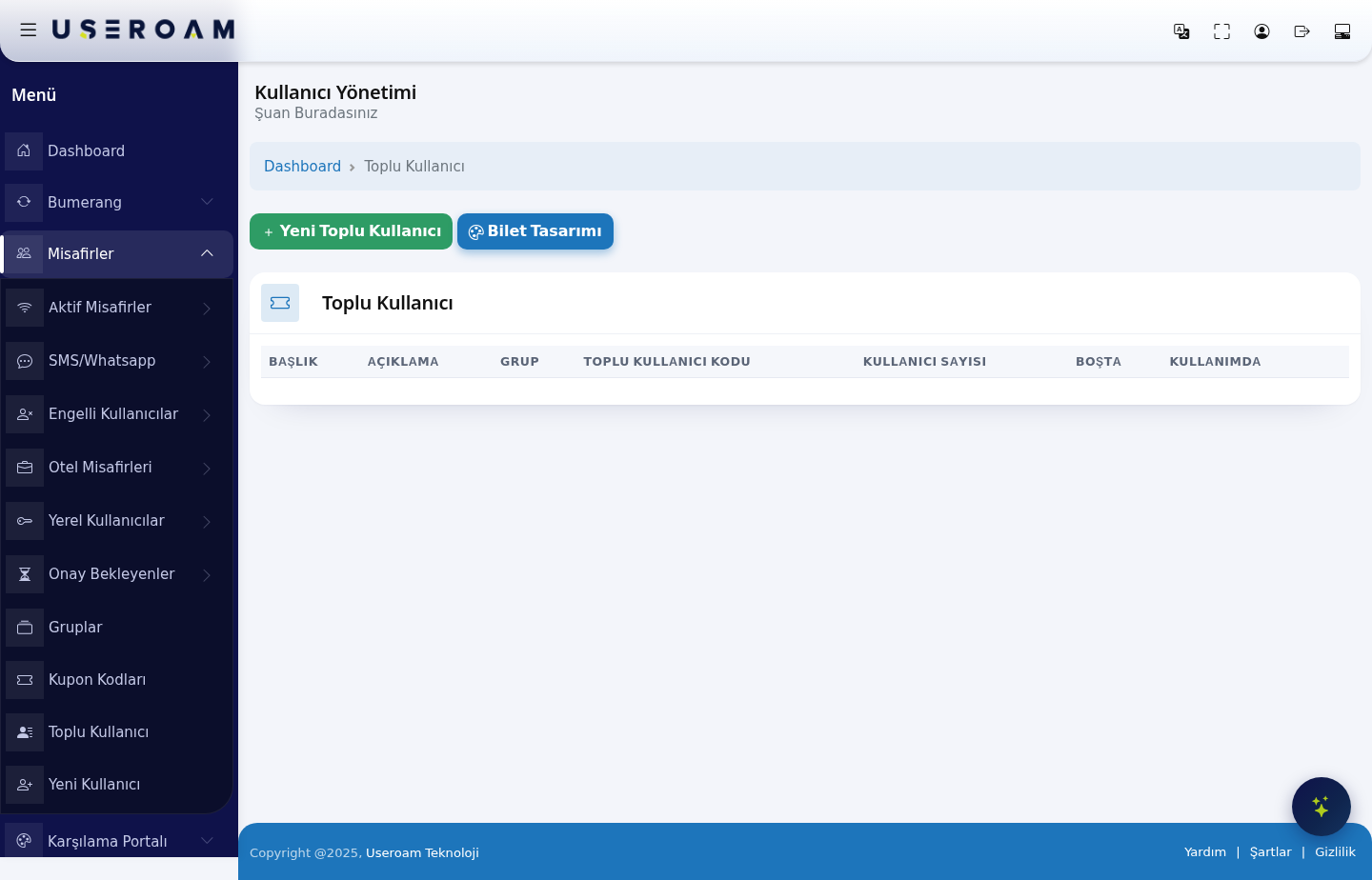 Bulk Users screen