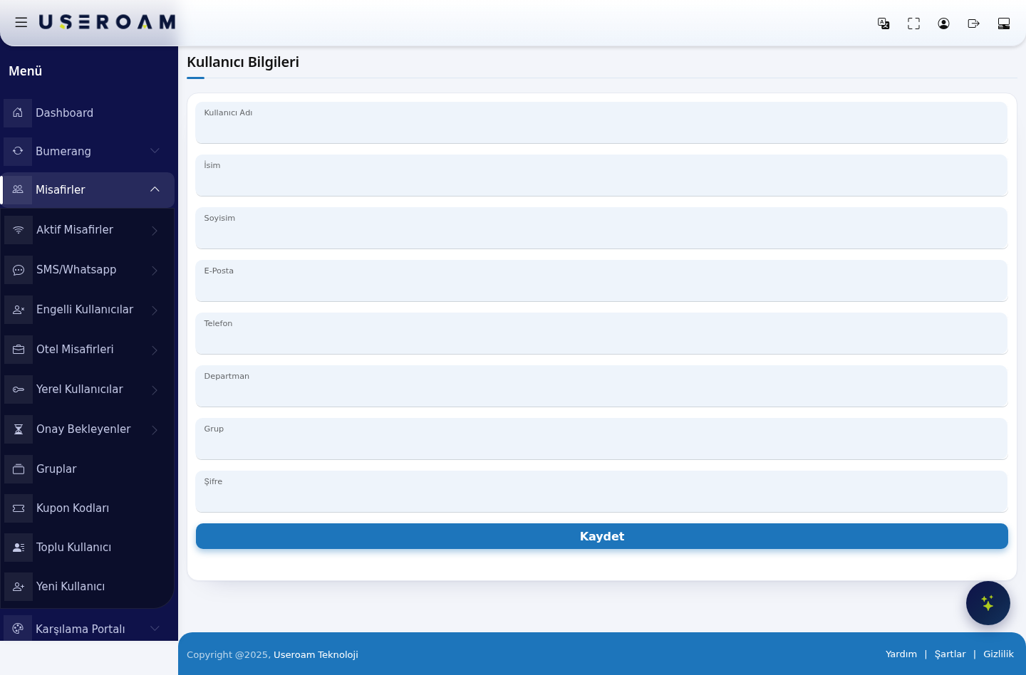 New User screen