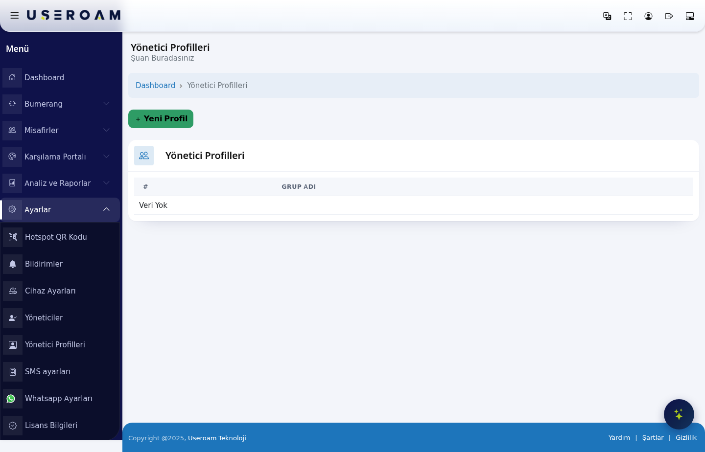 Administrator Profiles screen