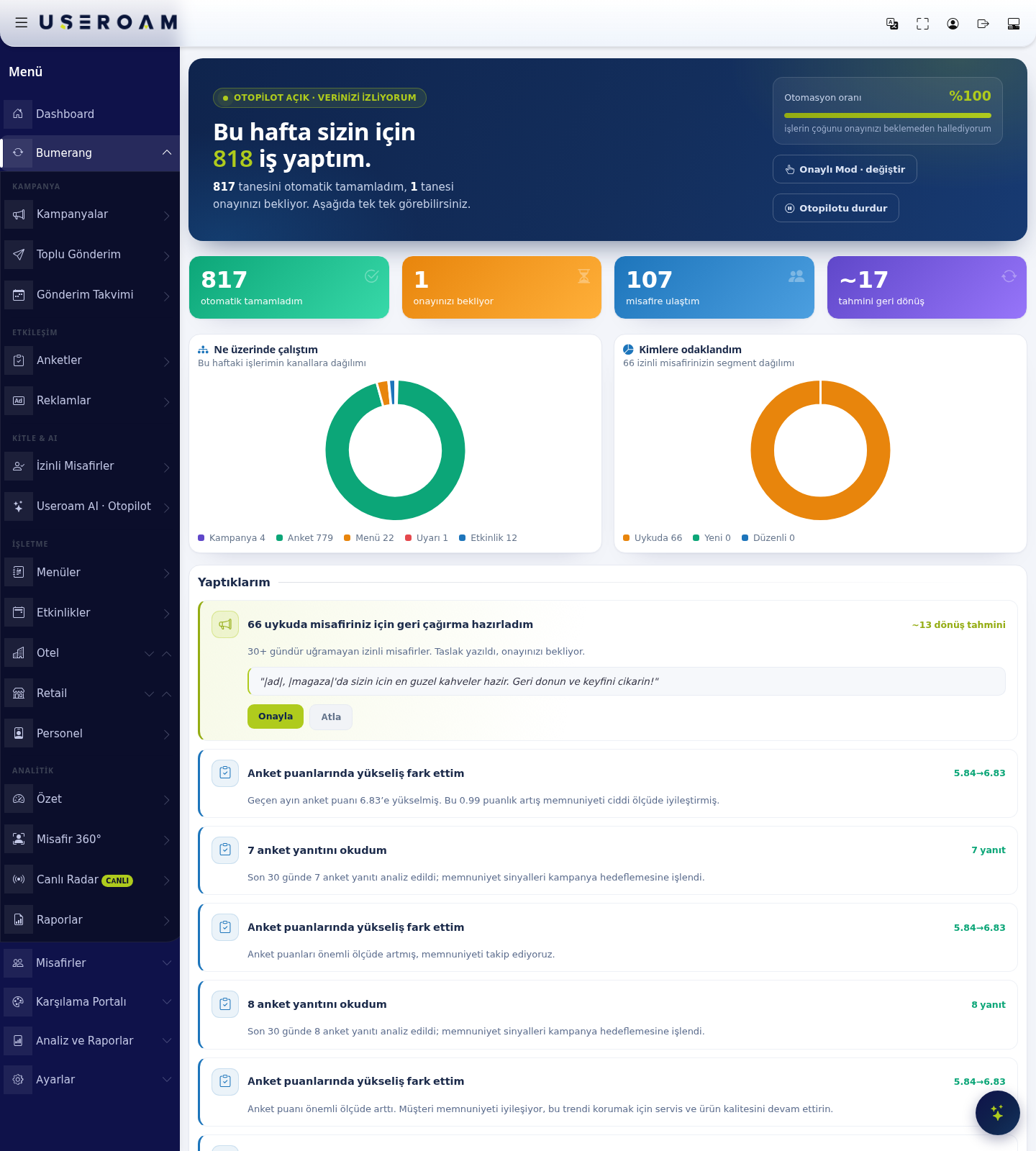 Useroam AI Otopilot ekranı