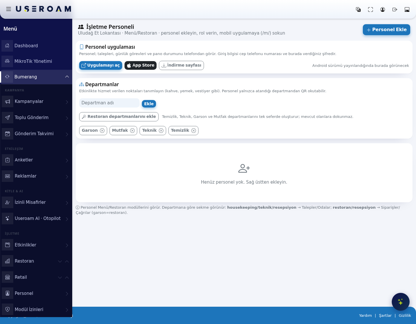 Business Staff screen