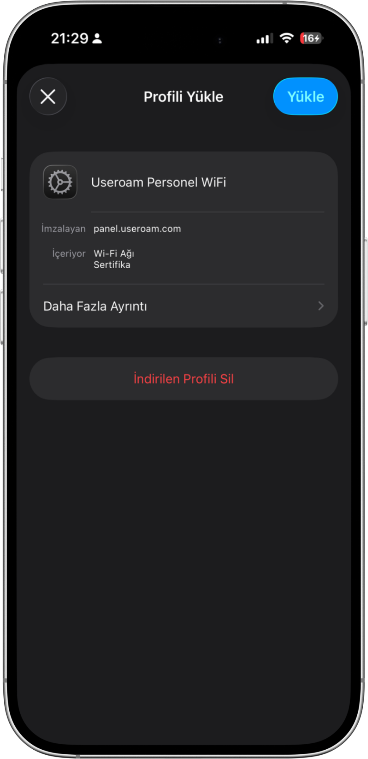 Install Profile screen