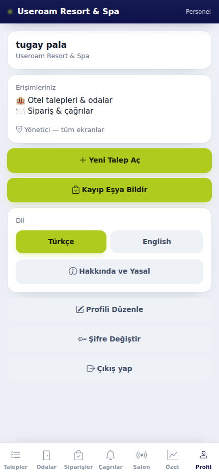 Useroam Go – Profile tab