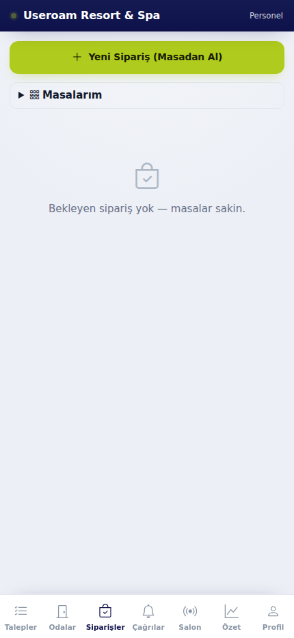 Useroam Go – Siparişler sekmesi