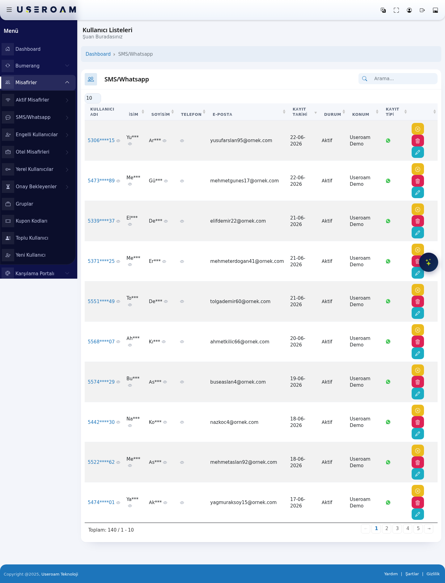 SMS/WhatsApp users screen