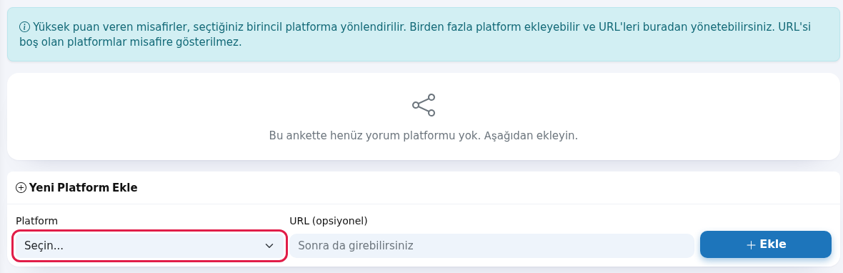 Yeni Platform Ekle bölümü