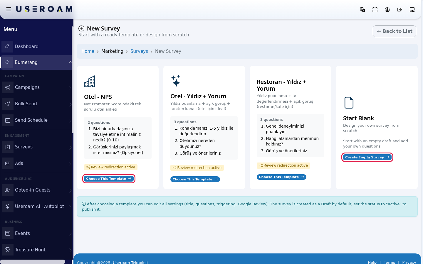 Survey templates