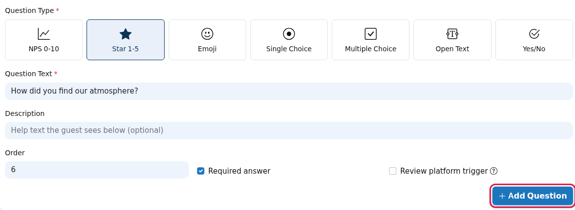 Add New Question form