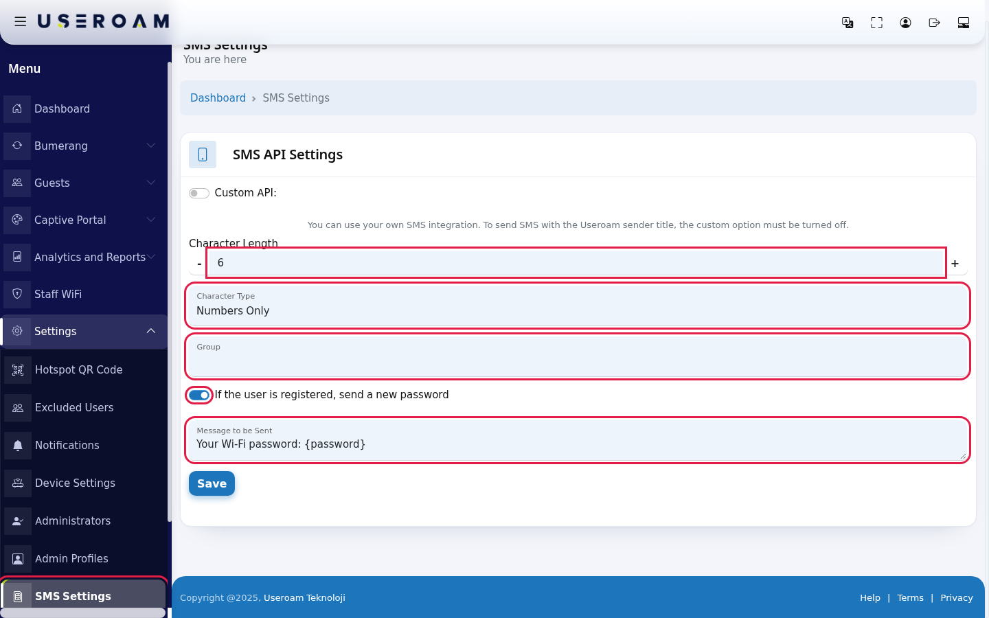 Character Length, Character Type, Group, new password switch and message fields