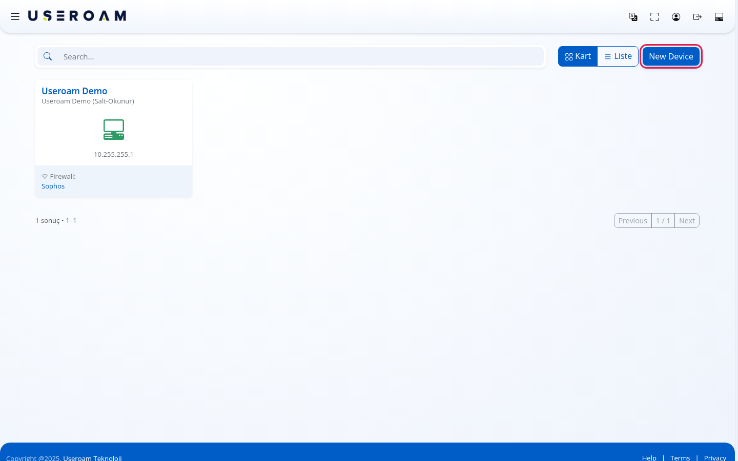 New Device button on the Device Selection screen