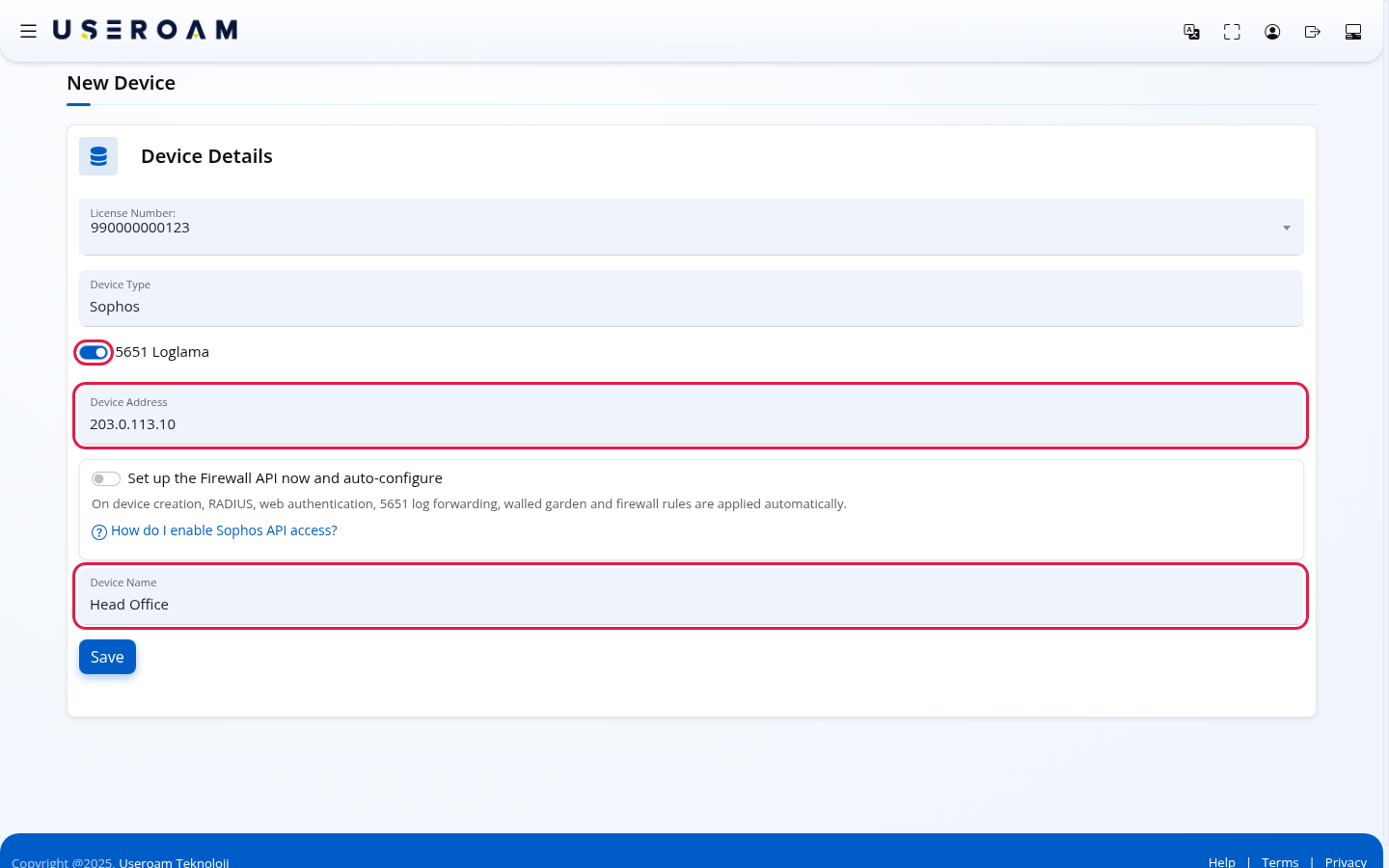 5651 logging, Device Address and Device Name fields