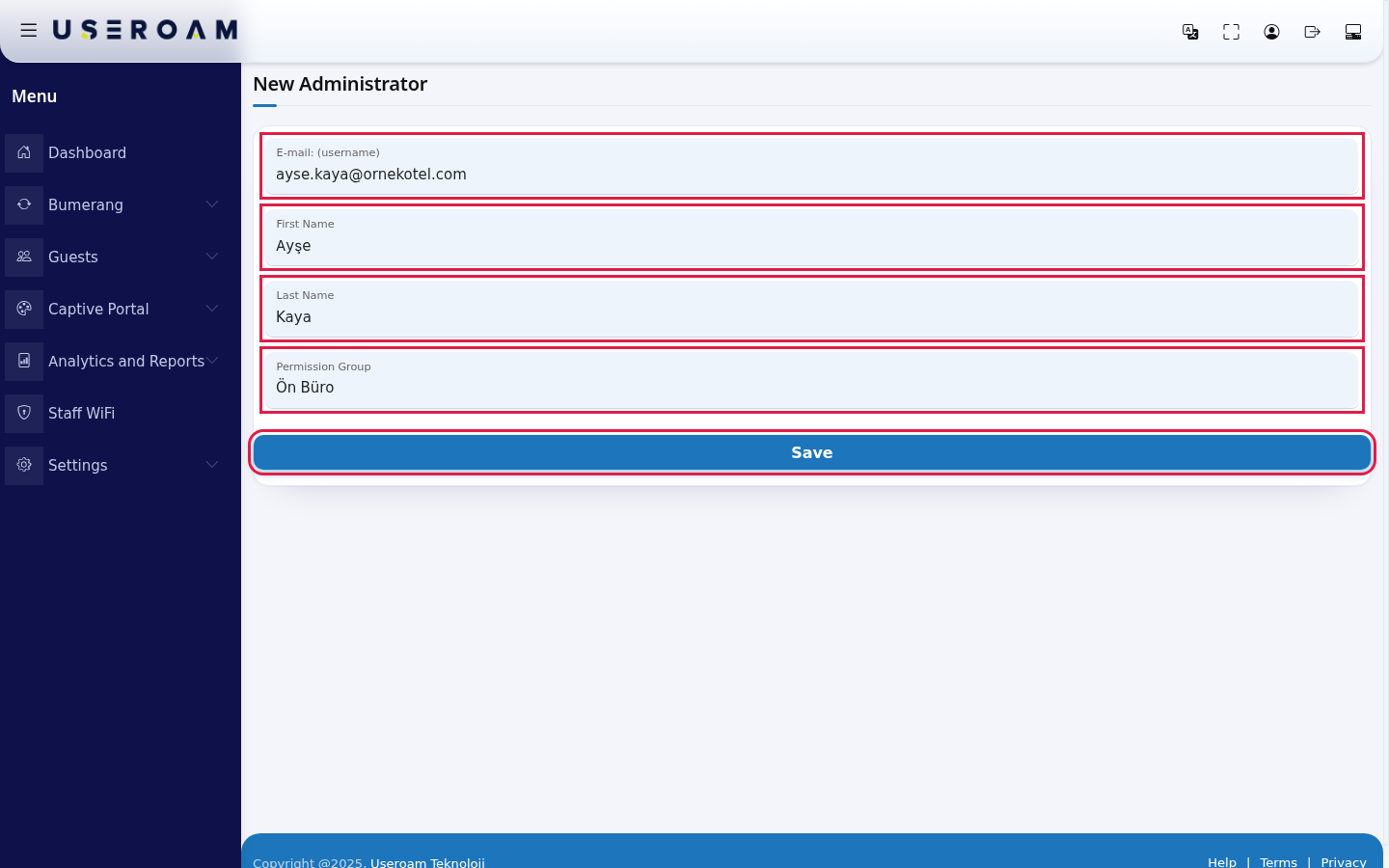 New Administrator form