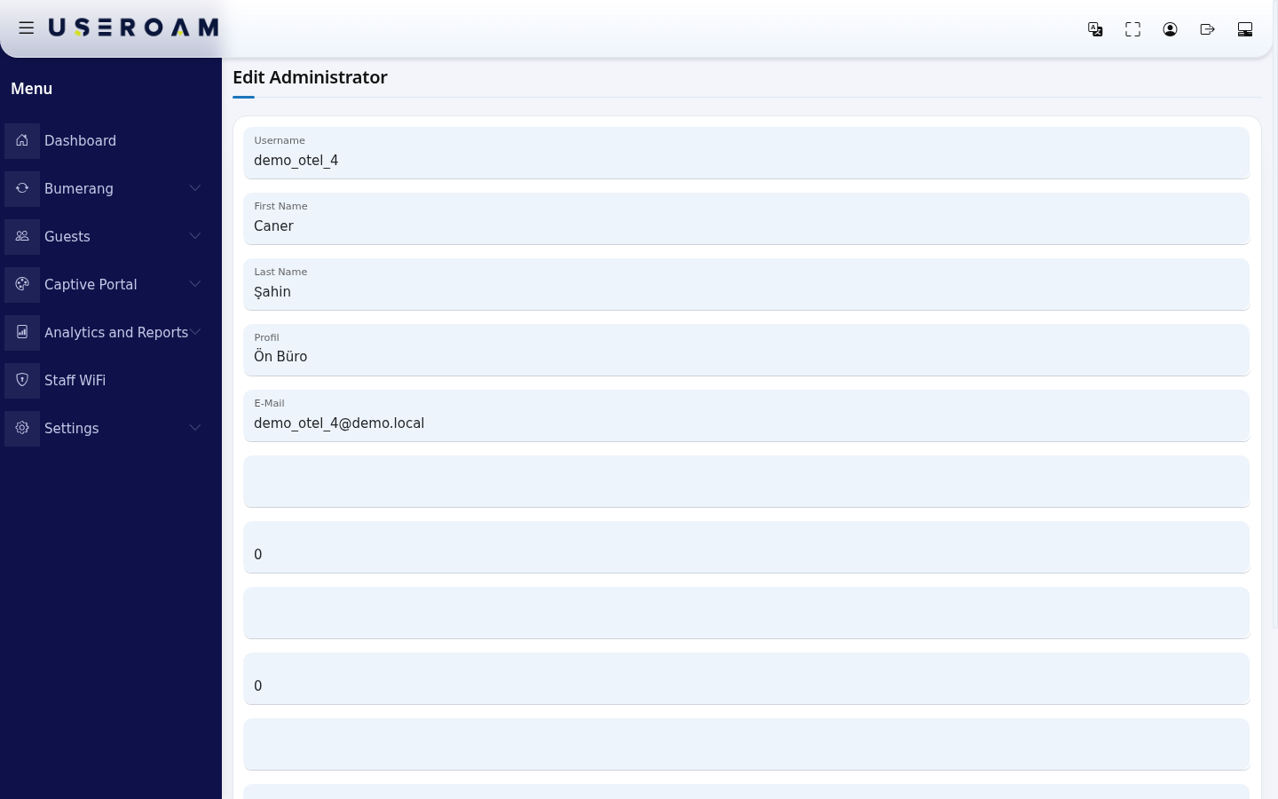Edit Administrator screen