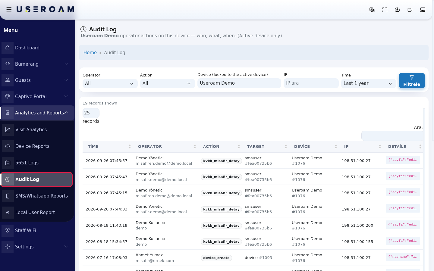 Audit Log in the Analytics and Reports menu