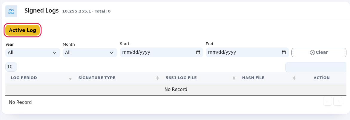 Active Log button