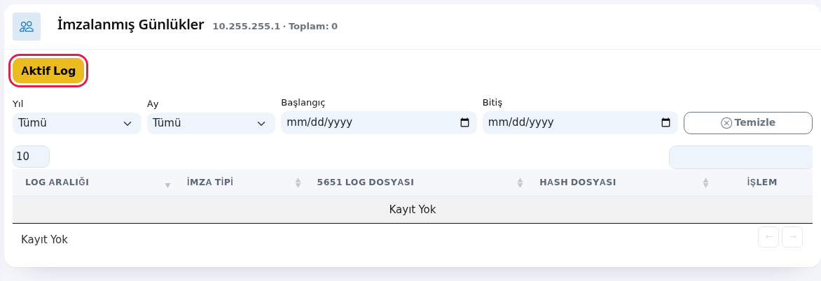 Aktif Log düğmesi