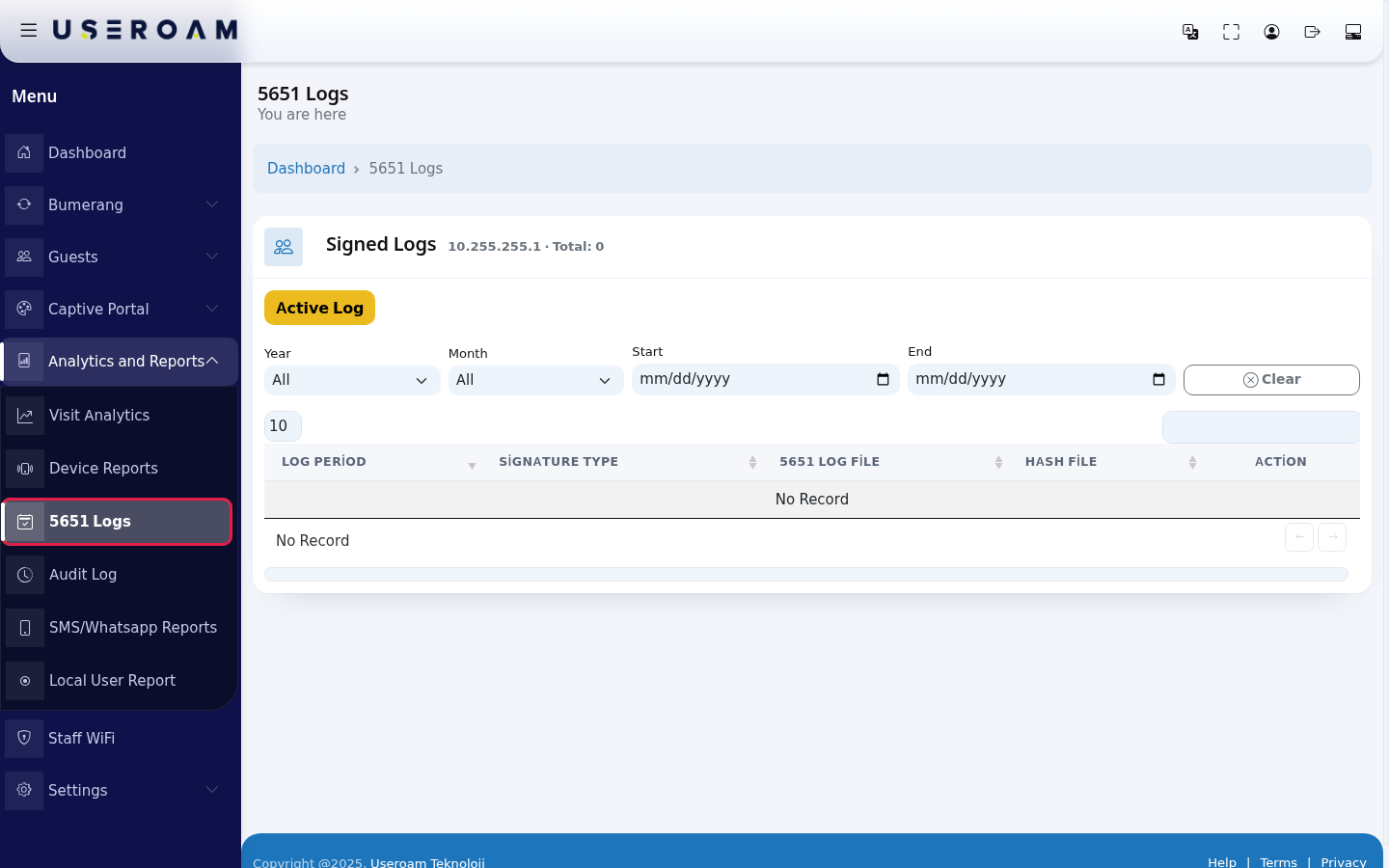5651 Logs in the Analytics and Reports menu