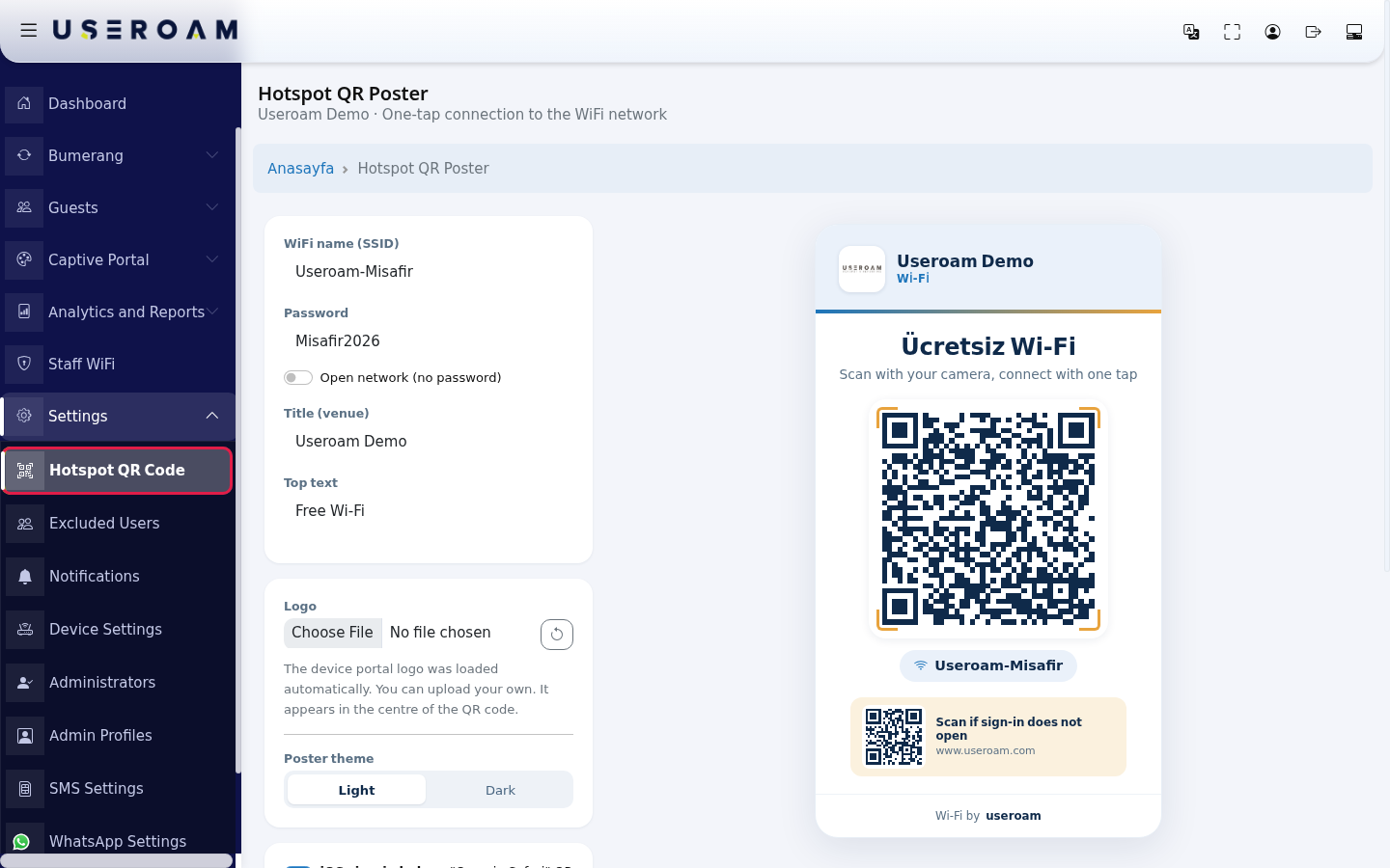 Hotspot QR Code in the Settings menu