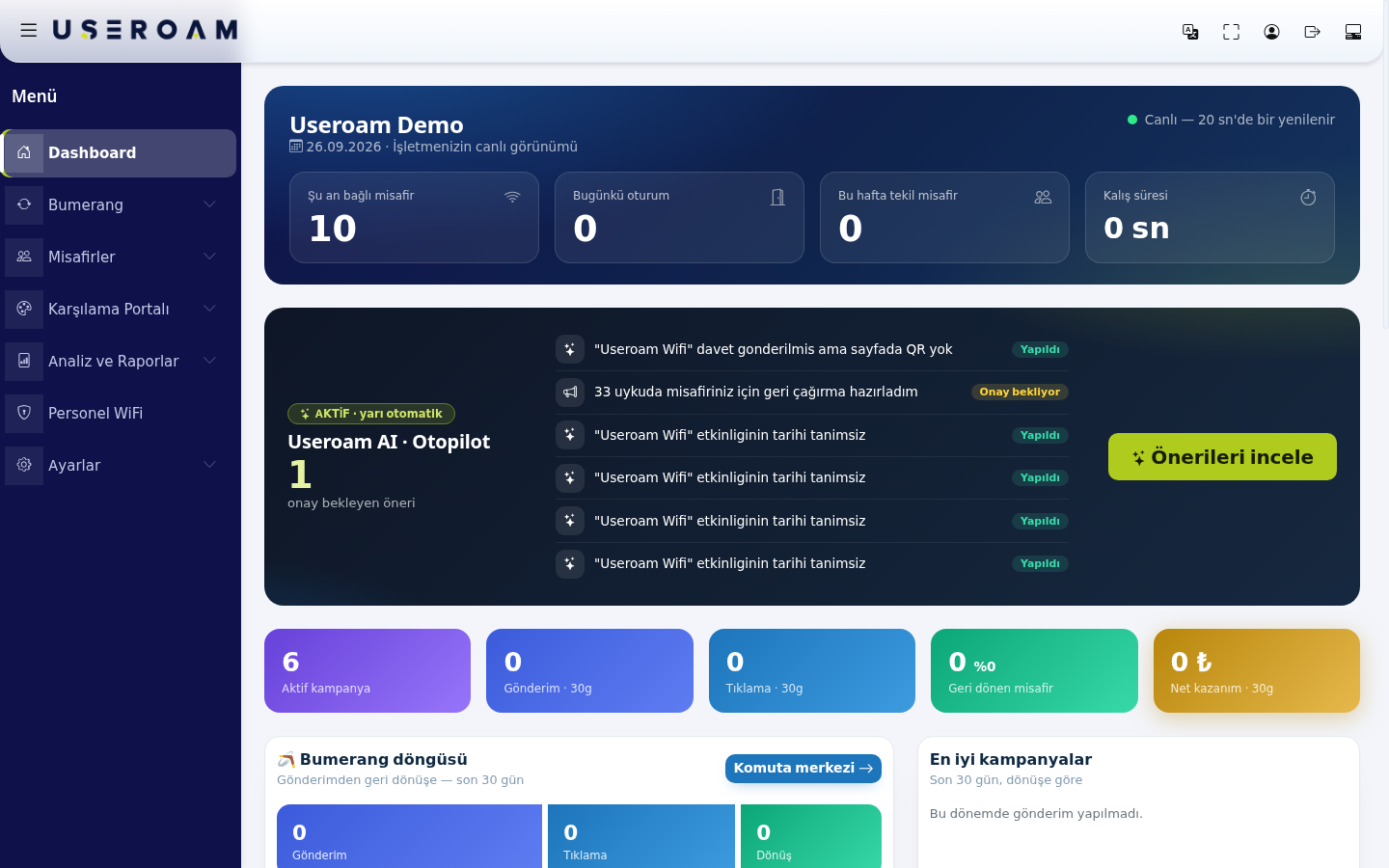 Dashboard ana ekranı