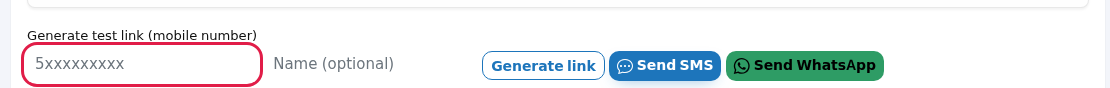 Generate test link box and send buttons