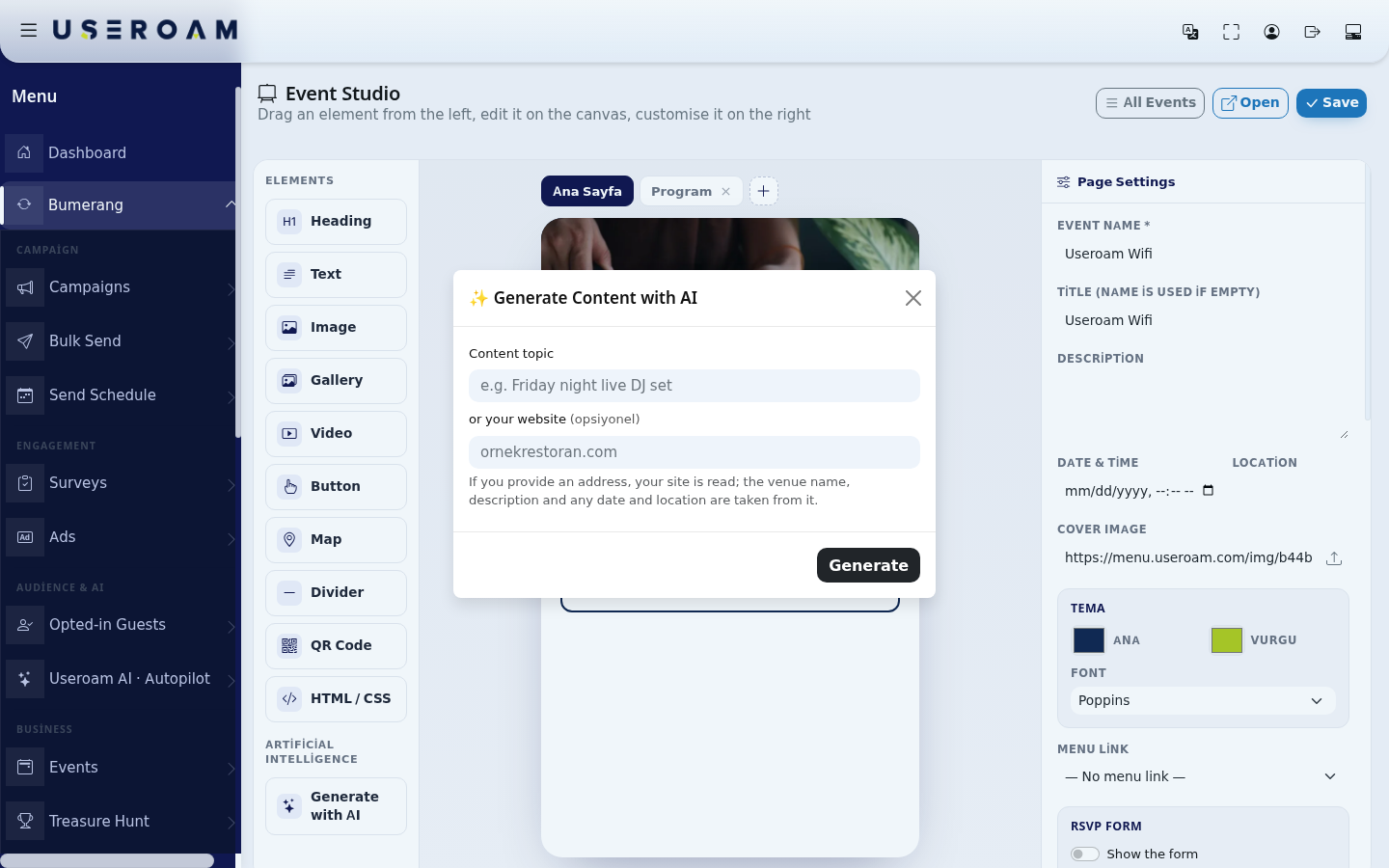 Generate Content with AI dialog