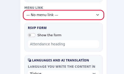Menu Link and RSVP Form