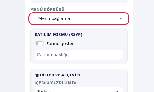 Menü Köprüsü ve Katılım Formu