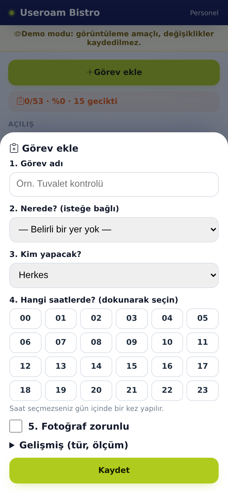 Görev ekle penceresi