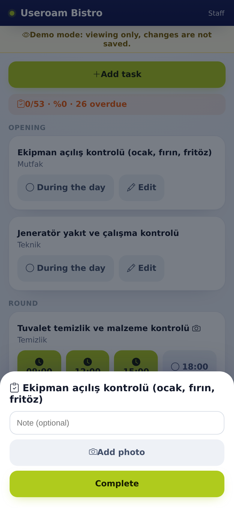 Task completion window