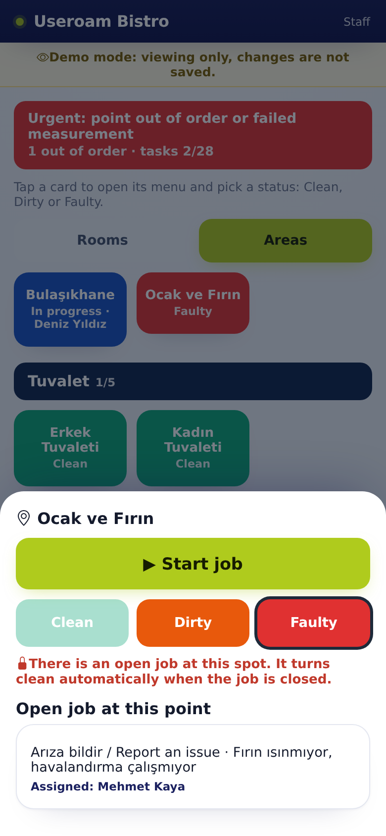 Point menu with ▶ Start job and the open job