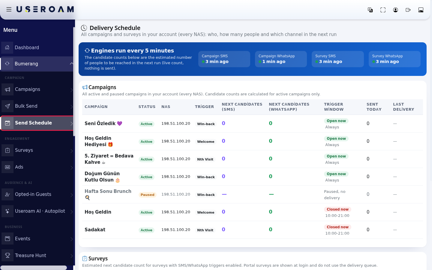 Send Schedule link in the left menu