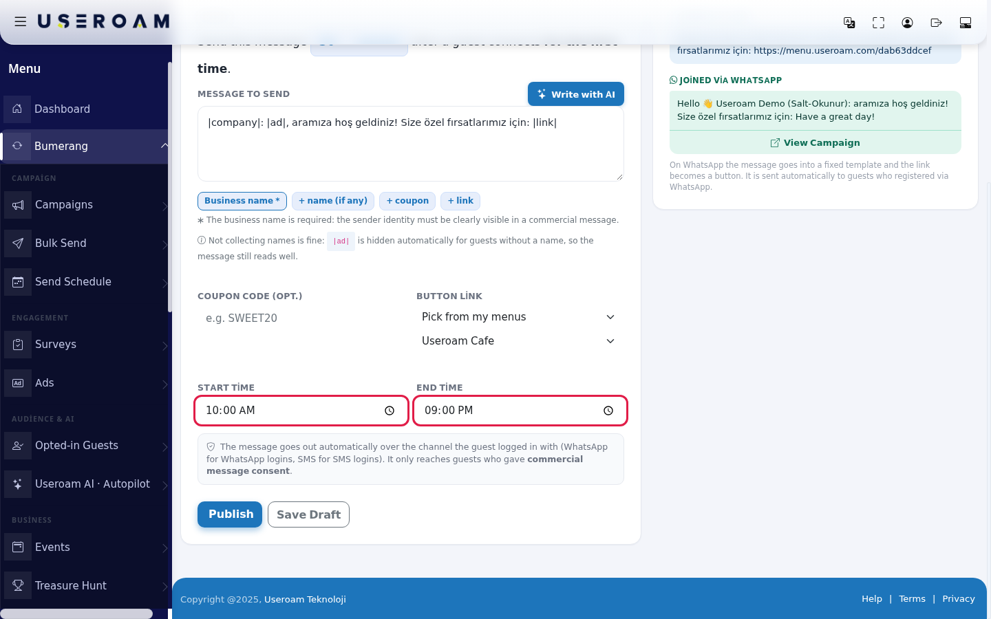 Start time and End time fields