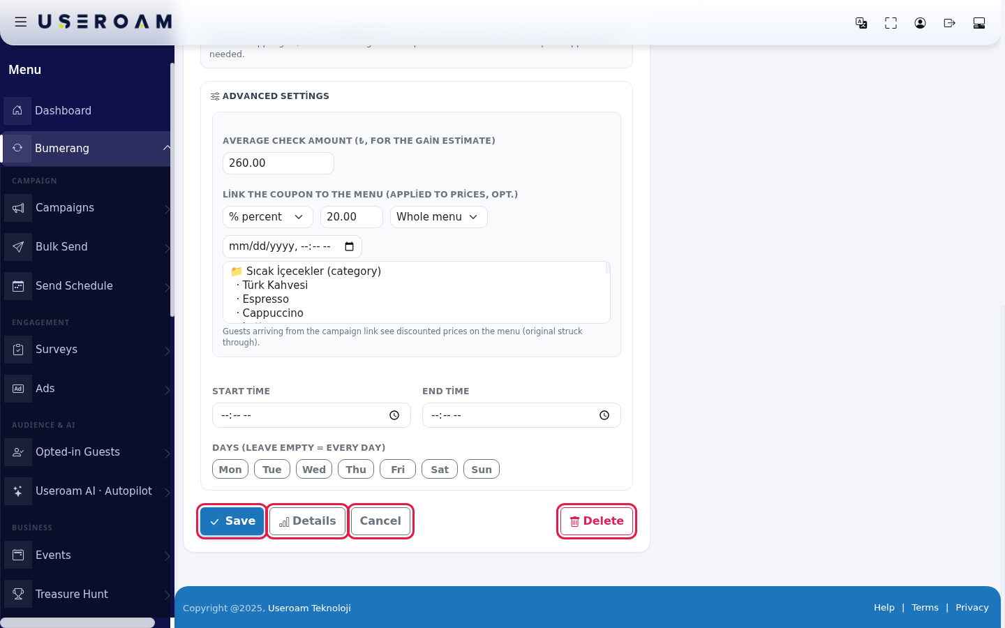 Save, Details, Cancel and Delete buttons
