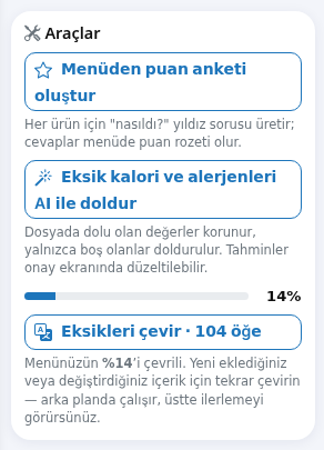Araçlar kartı ve çeviri
