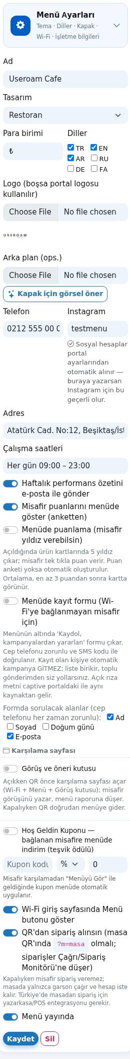 Menü Ayarları