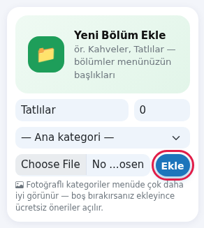 Yeni Bölüm Ekle kartı