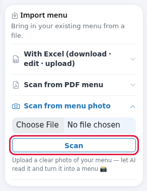 Scan from menu photo