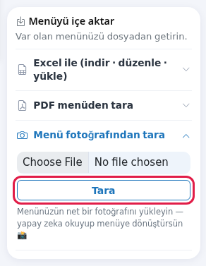 Menü fotoğrafından tara