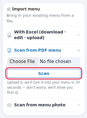 Scan from PDF menu