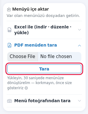 PDF menüden tara