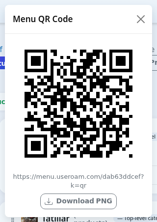 Menu QR Code window