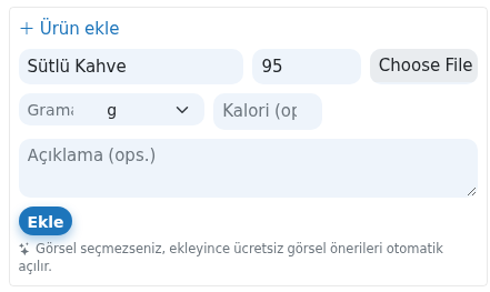 Ürün ekle formu