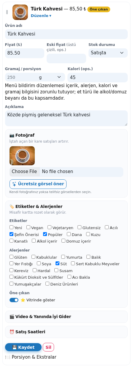 Ürün düzenleme formu