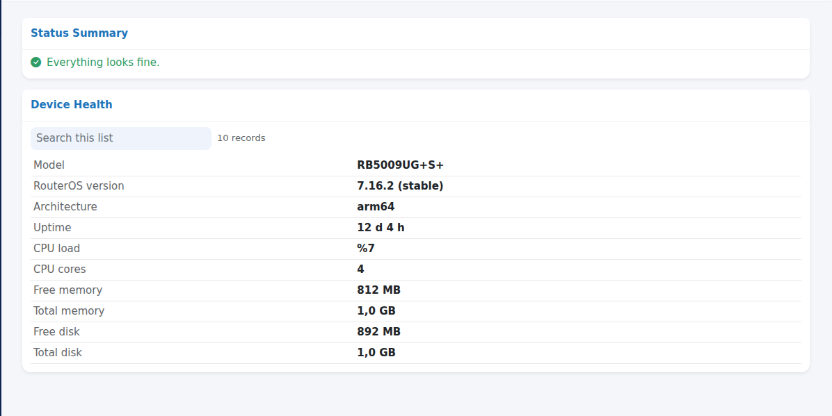 Status Summary and Device Health cards
