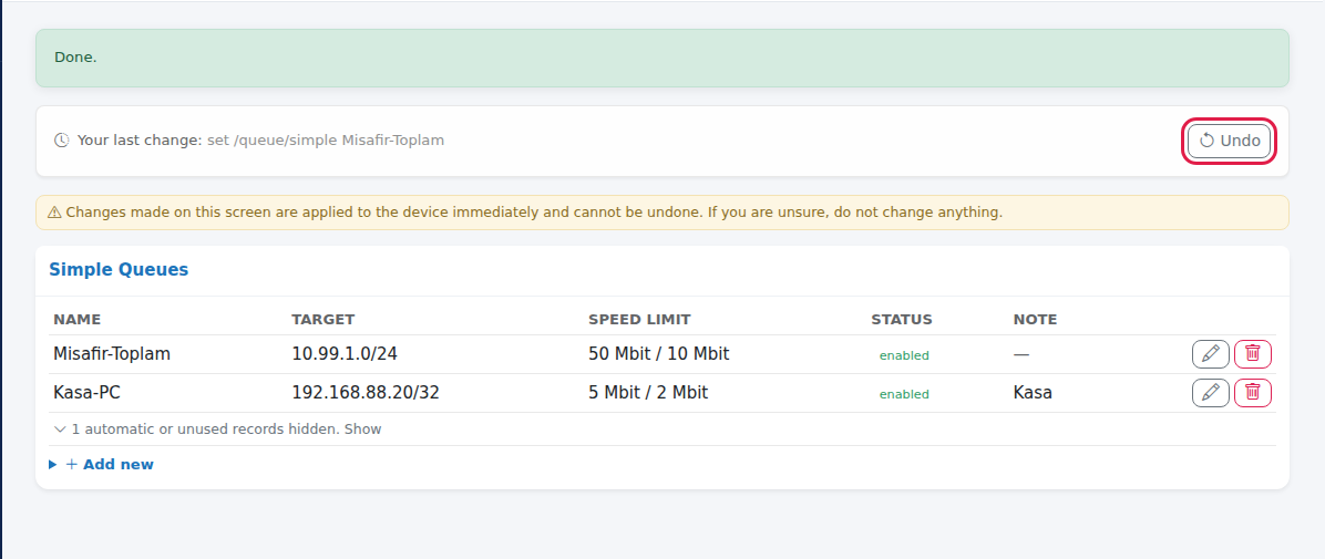 Done message, Your last change strip and the Undo button